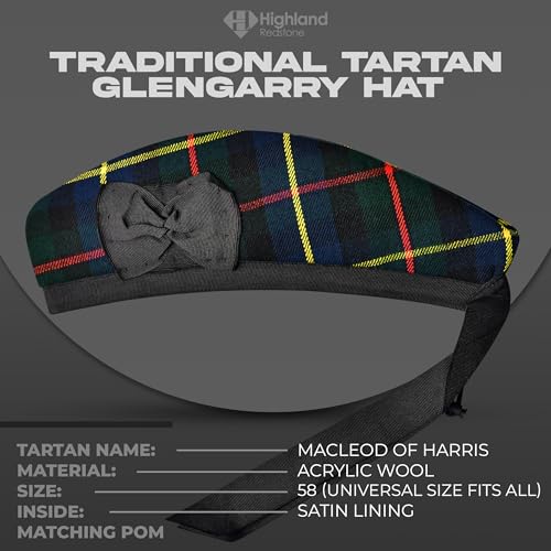 Image of Glengarry Cap-Traditional Scottish Hat, Acrylic Wool Tartan Glengarry hat, Kilts /Bagpipes Accessories