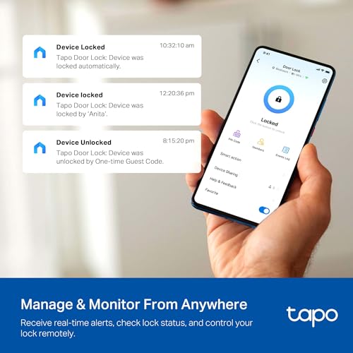 Image of Tapo Smart Wi-Fi Deadbolt Door Lock - Fingerprint Recognition, Keyless Tactile Buttons & in-App Monitoring, Auto-Lock, IP54, BHMA Certified, Compatible with Standard Door Sizes, Tapo DL105