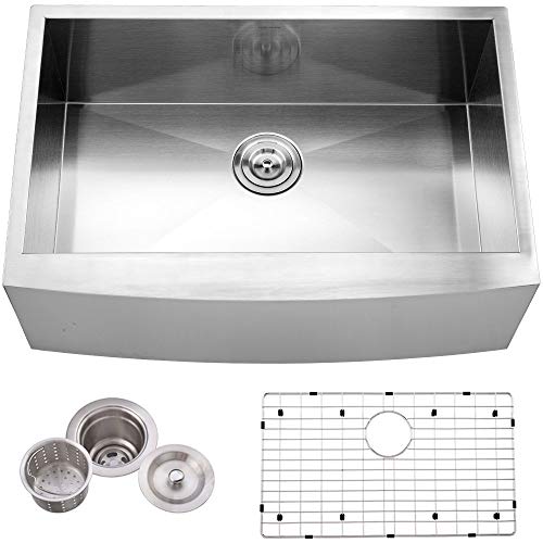 VCCUCINE 36 Inch 16 Gauge Apron Front Brushed Nickel Farmhouse Single Bowl Kitchen Sink, 10 Inch Deep Drop 304 Stainless Steel Sink with Dish and Drain Assembly
