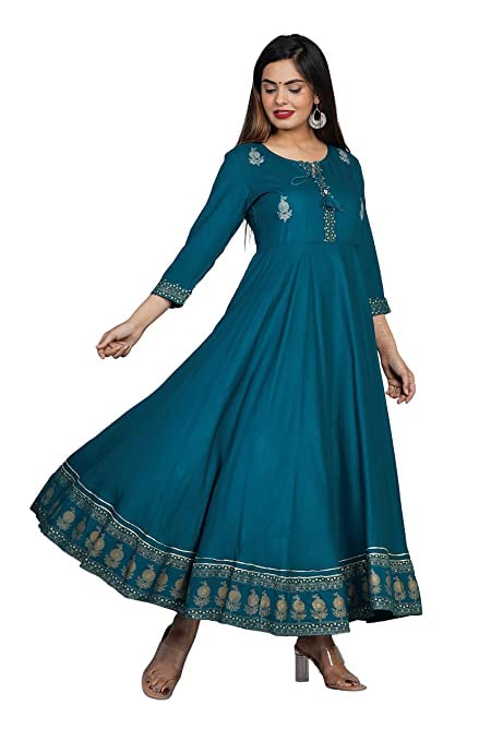 Image of JAYROSH Women's Embroidered Rayon Anarkali Kurta Gown | Flared Kurti for Women & Girls