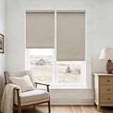 Cordless Black Out Shades for Indoor Narrow Windows Bay Free-Stop Thermal Insulated 100% Blackout Linen Fabric Roller Shades Blinds for Bedroom Living Dining Room Oatmeal Beige Colored 23 Inch Width