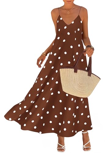 Image of KIRUNDO Womens Polka Dot Spaghetti Strap Flowy Maxi Dress