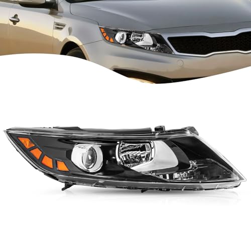TUSDAR Halogen Headlight Assembly Replacement Fit for 2011 2012 2013 Kia Optima Headlamp Black Housing with Amber Reflector Right Passenger Side