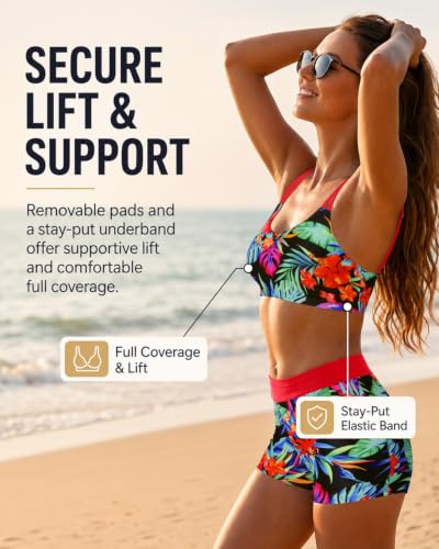 Image of Women's 3 Piece Tankini Swimsuit Tummy Control Bathing Suit with Boy Shorts