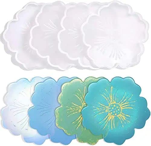 Image of SNOOGG Pack of 2 Flower-Shaped Silicone Molds for Epoxy Resin Art, DIY Casting, Making Coasters, Home Decoration, Cup Mats, and Customized Craft Projects
