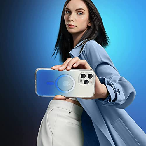 Image of Vaku Luxos Zurich MAGPRO Gradient Colored for iPhone 14 Pro Case Cover, Transparent, 6 Feet Drop Protection, Shockproof, Scratch Resistant, Slim, Compatible with MagSafe Back Cover - Blue
