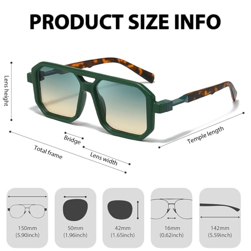 IGnaef Tangle Free Aviator Sunglasses for Women Men Trendy Square Frame with Double Bridge UV400 Protection IF61254