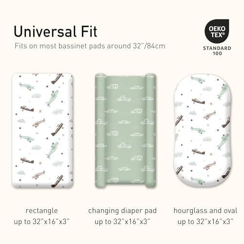Image of Gllquen Baby Bassinet Sheets 2-Pack for Baby Girl Boy Green Car