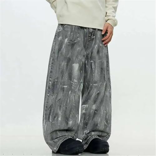 Men's High Street Jeans Washing Painted Printed Straight Loose Wide Leg Denim Pants4