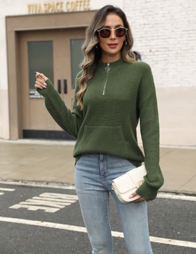 VIMPUNEC Womens 2025 Fall Quarter Zip Pullover Sweater Waffle Knit Mock Neck Tops Long Sleeve Casual Outfits4