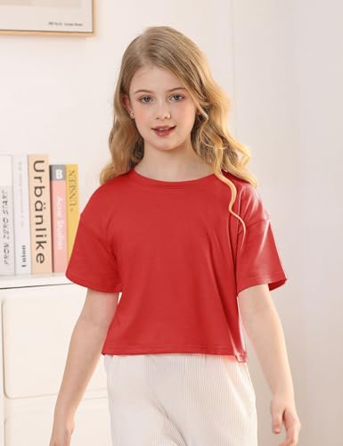 Yuccalley Girls Summer Round Neck Short Sleeve Crop Tees Casual Loose Fit Tees2