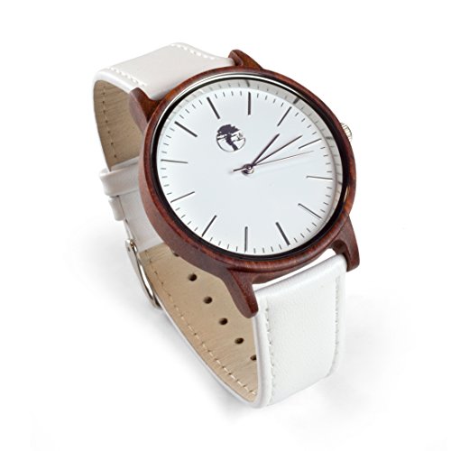 Viable Harvest Men’s Wood Watch, Natural Red Sandalwood with Genuine White Leather Strap and Gift Box