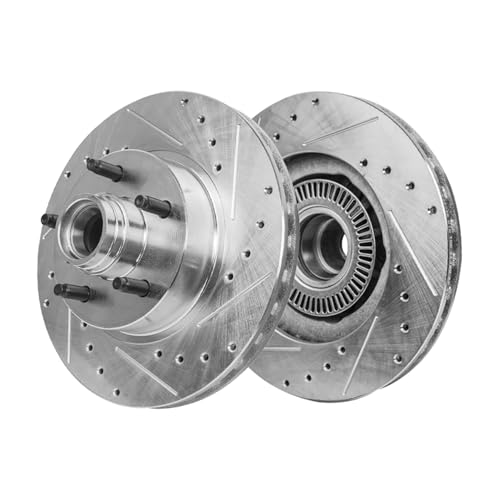 Image of Detroit Axle - Front Brake Kit for Ford Ranger Explorer Mercury Mountaineer Mazda B2300 B2500 B3000 B4000 Drilled & Slotted Disc Brake Rotors Replacement Ceramic Brakes Pads: 11.28 inch inch Rotor