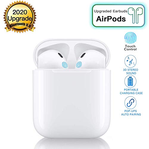 Auriculares Bluetooth 5.0 Auriculares Bluetooth Inalámbrico 650mAh 20H Tiempo De Juego Audio Stereo 3D in Ear con Mic, IPX5 Resistentes al Agua para Apple Airpods Android iPhone Blanco