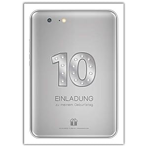 Lot de 12 cartes d’invitation pour 10e anniversaire d’enfant fille garçon tablette