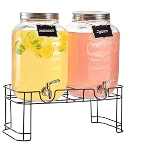 2 Gallon Glass Drink Dispensers For Parties, Glass Drink Dispenser with Stand and Stainless Steel Spigot 100% Leakproof, for Picnics, Barbecues and Daily Glass Water Dispensers, Detergent Dispenser