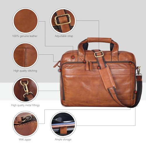 Image of Oak Leathers Leather Messenger Bag for Men and Women - Laptop Briefcase Bag For College, Office, Adjustable Shoulder Strap
