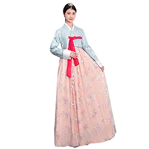 Women Hanbok Dress Korean Traditional Hanbok Korean Traditional Clothes Korean National Costumes (Blue pink, X-Large)