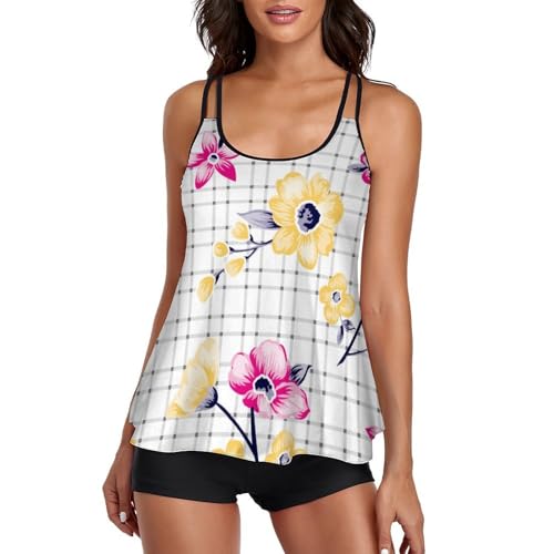 Tankini fleur jaune pour femme cherchant un maillot de bain couvrant et moderne
