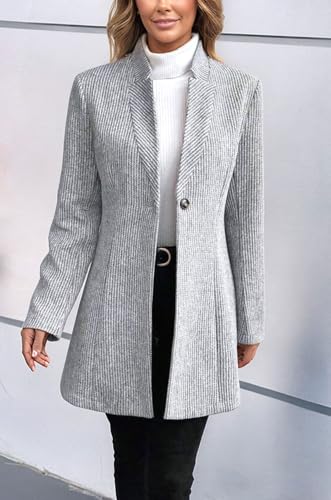 CHARTOU Womens Long Sleeve Casual Wool Jacket Blazer 1 Button Winter Coat Mid-Long Stand Collar Open Front Overcoat2