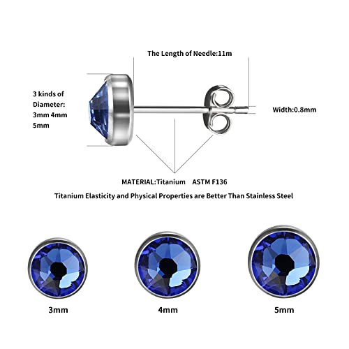 G23 Titanium Studs Earrings Hypoallergenic Earrings Women Stud Earrings Nickel Free Dainty Earrings for Sensitive Ears 3mm/4mm/5mm Stone Size Options2