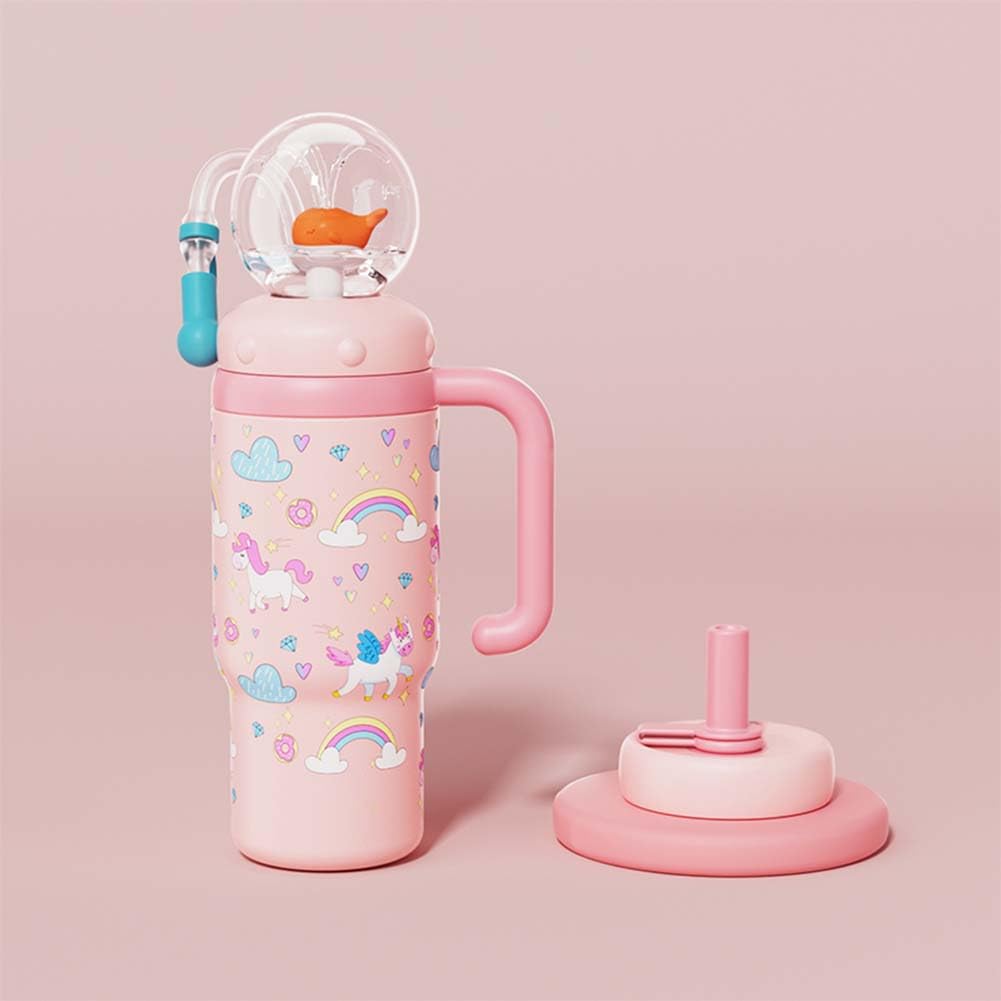 Taza de agua de ballena de acero inoxidable de 24 oz con asa perfecta para niños, adolescentes y adultos