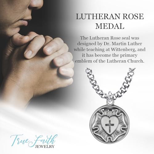 True Faith Jewelry Sterling Silver Luther's Rose Lutheran Cross Necklace Pendant Medal, 11/16 Inch2