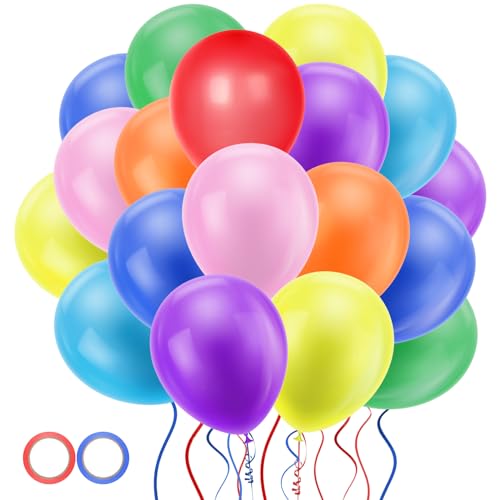 Jsdoin 12 Inch 100 Packs Rainbow Party Balloons, Assorted Multicoloured Latex Balloons with 2 Rolls of Ribbon for Birthday Party Wedding Baby Shower Jsdoin 12 Inch 100 Packs Rainbow Party Balloons, Assorted Multicoloured Latex Balloons with 2 Rolls of Ribbon for Birthday Party Wedding Baby Shower