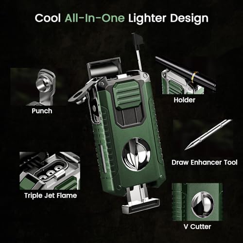 Encendedor antorcha 5 en 1 con cortador y punzón gris-verde miniatura 2