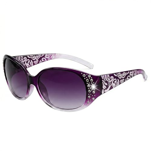 Image of EBJDE Retro Polarized Sunglasses for Women Fashion Rhinestone Wrap Around Oval Shades with UV400 Protection Gradient Purple/Purple Lens