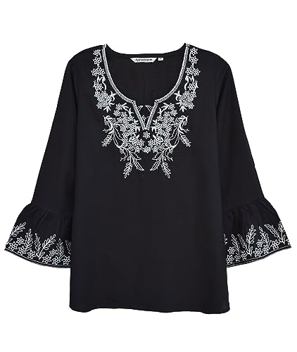 Ayurvastram Tia Embroidered Viscose Rayon Tunic: Black, 2X #TOP11