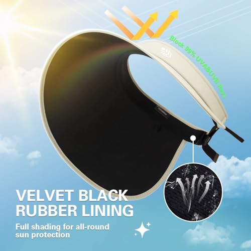 Image of Venzina UPF 50+ Sun Visor Hat for Women Ultra Wide Brim Outdoor Sun Hat UV Protection Hat Blackout Liner Design Packable Travel Hiking Hat Adjustable Elastic Closure Fashion Beach Hat