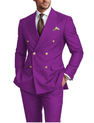 ZOUHEPING 2 Piece Double Breasted Suit Regular Fit Wedding Prom Suits Set XS Purple