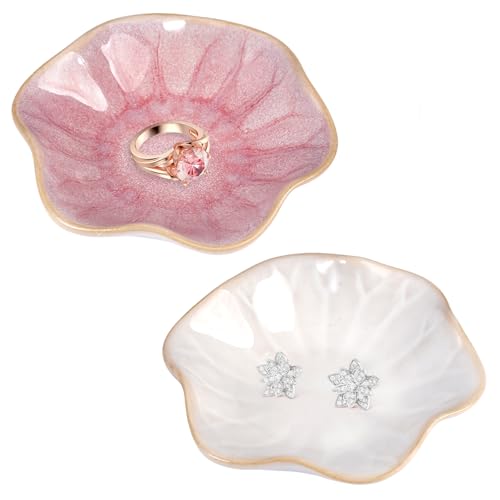 2 Pièces Ceramique Coupelle Bijoux, Forme de Fleur Plateau Bijoux, Rangement Sallede Bain Coupelle Decorative, Petit Anneau Plaque, Jewellery Decorative...