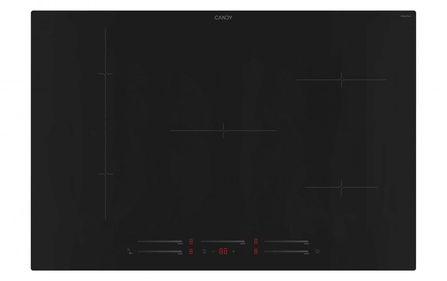 Candy Placa de cocción de inducción de 80 cm, 5 zonas con zona flexible, multislider Touch, Booster en cada zona, Power Management, temporizador, instalación con cable superior, color negro