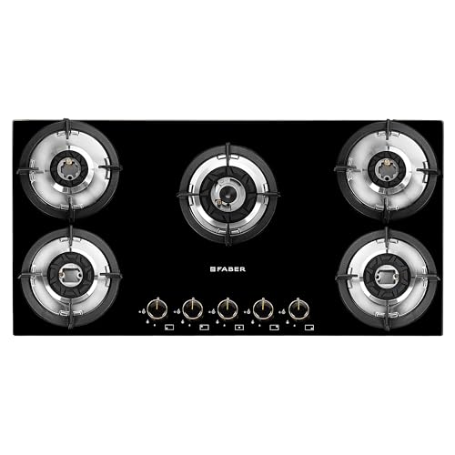 Image of Faber Hob 90 cm 5 Burner|Auto-Ignition|Spillage Proof|Brass Burners|Metal Knobs|Pan Support|2yrs on Burner,5 Yrs Warranty on Valve & Glass|2Yrs Comprehensive warranty|HOB SUPERIA HT905 BR AI IN