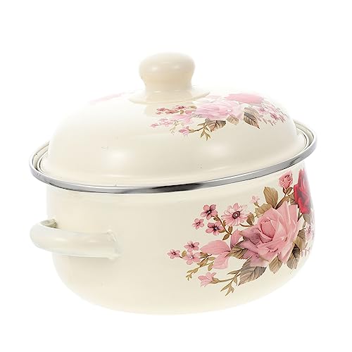 Zerodeko Pentola per Stufati Smaltata da 18 Cm, Pentola a Due Manici Coperchio, Fondo Piatto per Cottura Uniforme, Materiale Smaltato Resistente, per Zuppa e Brodo Domestico