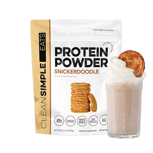 Image of Clean Simple Eats Whey Isolate Protein Powder, Snickerdoodle, Naturally Sweetened, Zero Added Sugar, 20g 100% Grass Fed Protein Powder with Digestive Enzymes, Gluten Free, Non GMO, 30 Servings