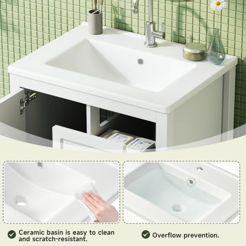 Mueble de baño sin ruidos REXO con almacenamiento amplio y lavabo cerámico blanco 8