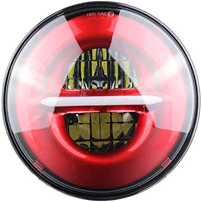 DOT SAE Red 7'' Round LED Projection Headlight with DRL White Amber Compatible for Jeep Motorcycle Sportster Headlamp (Red, 7 inch) …