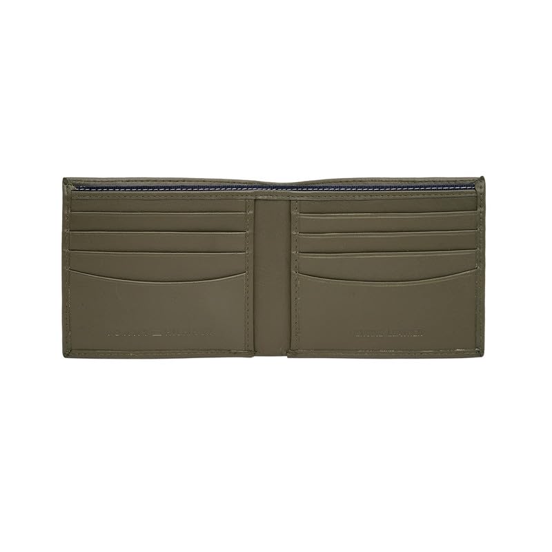Image of Tommy Hilfiger Men's Slimfold Wallet Elgon - Olive | Embossed Leather | Global Coin Pocket | Stylish Purse for Men