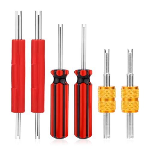 Image of PEUTIER 6pcs Valve Stem Remover Tool Kit, Tire Valve Stem Remover Tool Kit A /C HVAC Air Conditioner Valve Stem Puller Core Remover Tool Single and Dual Heads Valve Core Remover Tool (Gold)