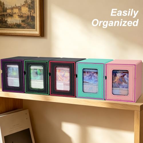 RyshePro Card Deck Box for MTG with Display Window, Commander Deck Box Fits 100+ Double-Sleeved Cards, Magnetic Closure Card Storage Box with Divider, Dice Tray and 35PT Card Holder, Black Green — view 6