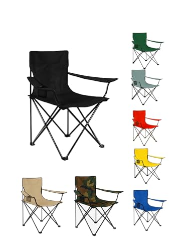 Jardin202   Silla de Camping Plegable de Acero con Reposabrazos y Funda con Asas  80x80x50 cm, Resistente al Agua   Ideal para Exterior | Unidad (Negra)