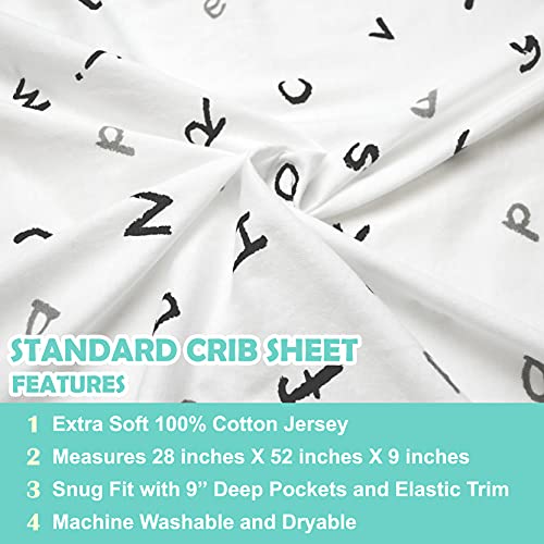 Image of TL Care 100% Natural Cotton Fitted Crib Sheet 52 inch x 28 inch - Soft, Breathable, Hypoallergenic & Gentle Toddler Bed Sheet, Alphabet, Neutral for Boys & Girls