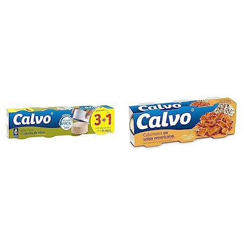 Calvo Atún claro en aceite de Oliva Pack3+1 65g & Calamares en Salsa Americana Pack3 x 80g