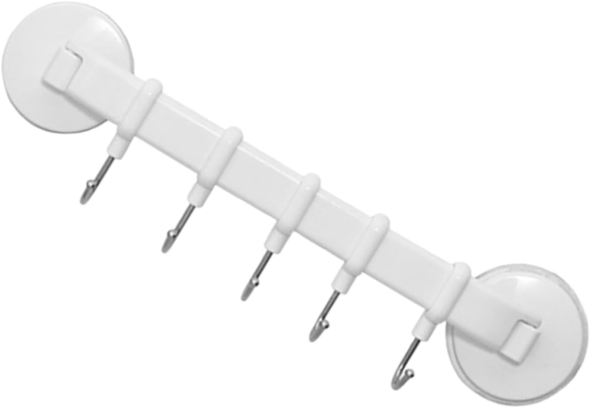 Strong Suction Cup Wall Hooks 5-Hook Rack Plastic Kitchenware Hanger for Utensils Storage Bathroom and Kitchen Organization