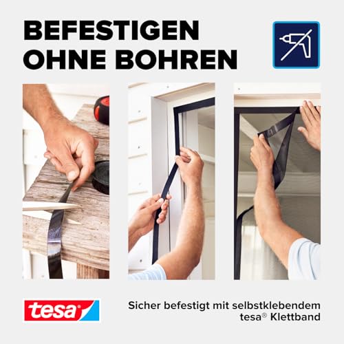tesa INSECT STOP Magnetvorhang - selbstschließend - Insektenschutzvorhang mit Magneten für Balkon- und Terrassentüren - zur einfachen Montage ohne Bohren - 2,1 m x 0,9 m