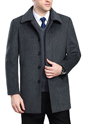 Men's Classical Bussiness Style Single Breasted Plaid Wool Coat #00220237