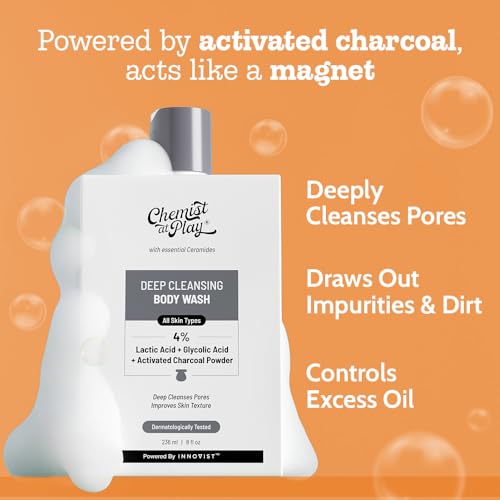 Image of Chemist At Play Deep Cleansing Body Wash & Royal Oudh Fragrance UnderArm Roll-On Combo | Activated Charcoal & Glycolic Acid Exfoliation | 5% AHA & Lactic Acid Brightening | Alcohol-Free | 236ml & 40ml
